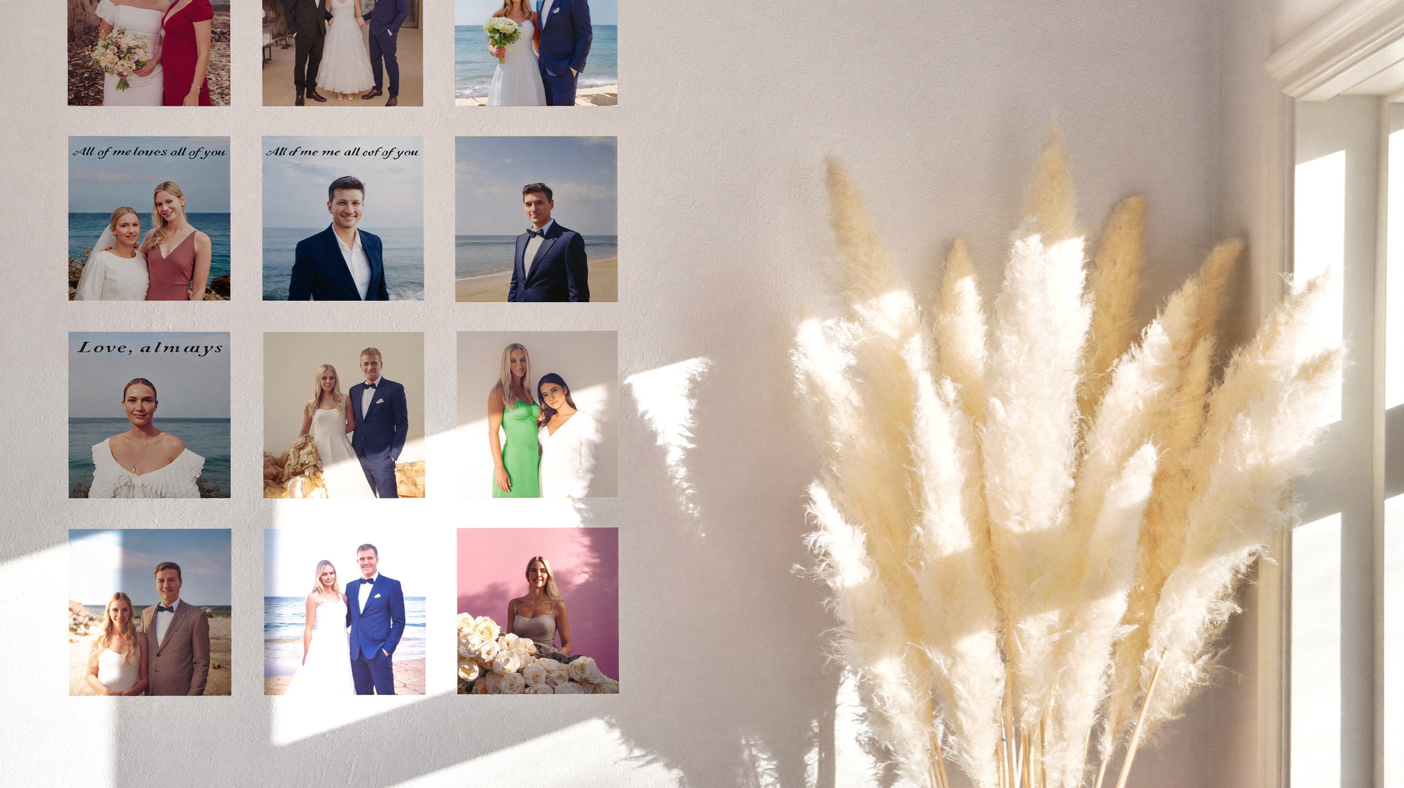 Persoonlijke wanddecoratie in de slaapkamer met foto's en zacht ochtendlicht