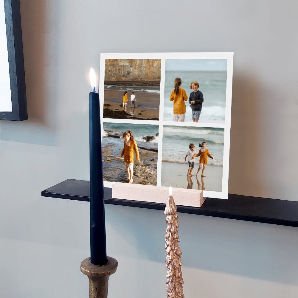 Instawall Giftbox fotocollage op wit kader met vier foto's, wanddecor in modern interieur