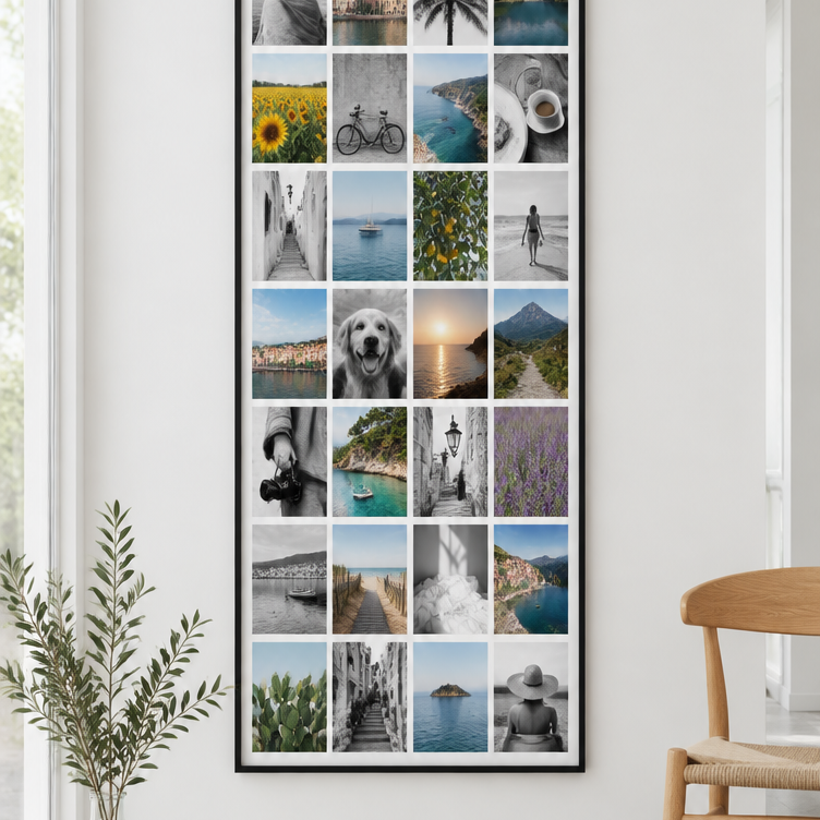 Instawall Canvas Tall Fotoleinwand mit schwarzem Schattenfugenrahmen an der Wand