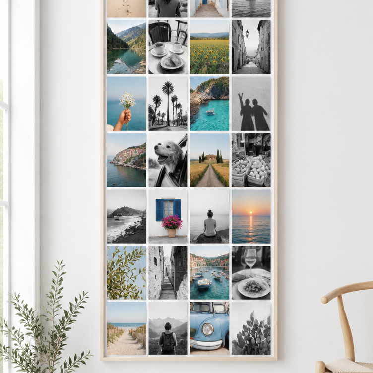 Instawall Canvas Tall Fotoleinwand mit naturfarbenem Schattenfugenrahmen an der Wand