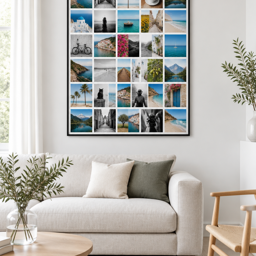 Instawall Canvas Portrait große Fotoleinwand mit schwarzem Schattenfugenrahmen an der Wand