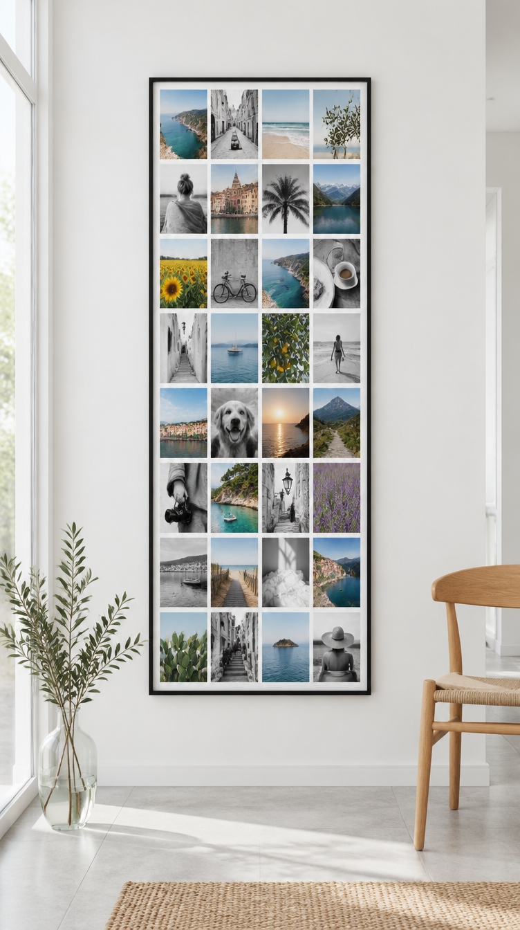 Instawall Canvas Tall Fotoleinwand mit schwarzem Baklijst-Rahmen an der Wand