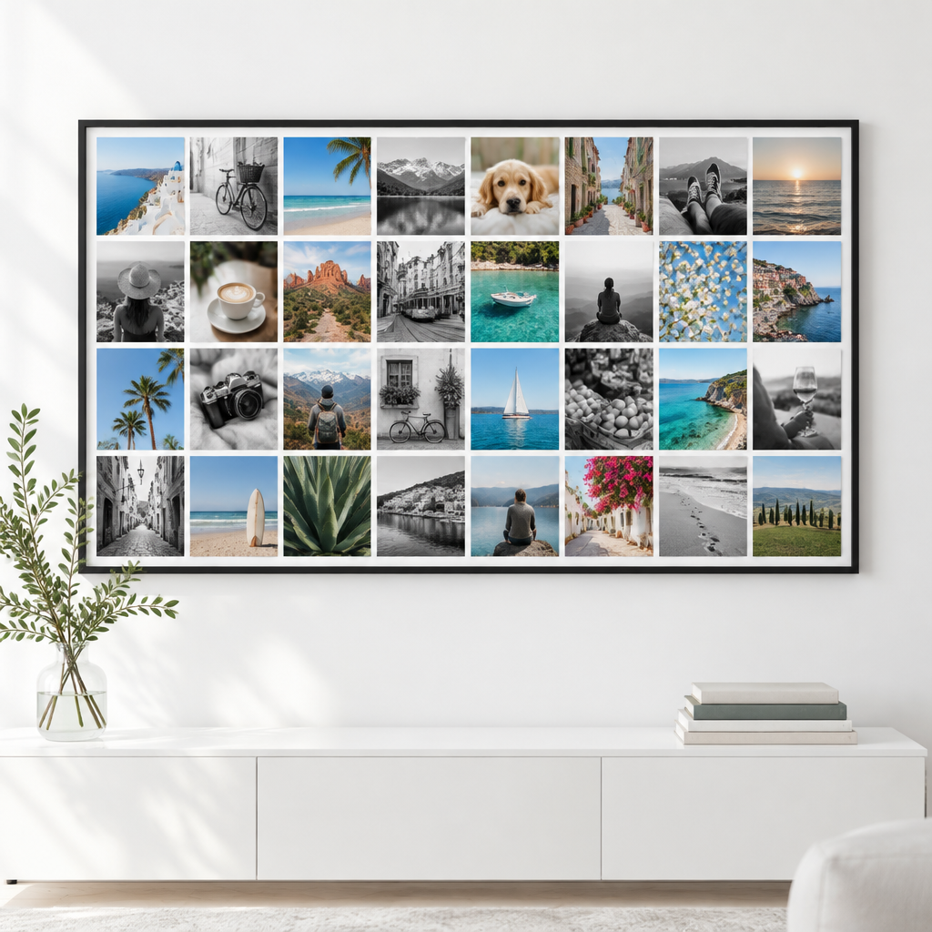 Instawall Canvas Wide Fotoleinwand mit schwarzem Baklijst-Rahmen an der Wand