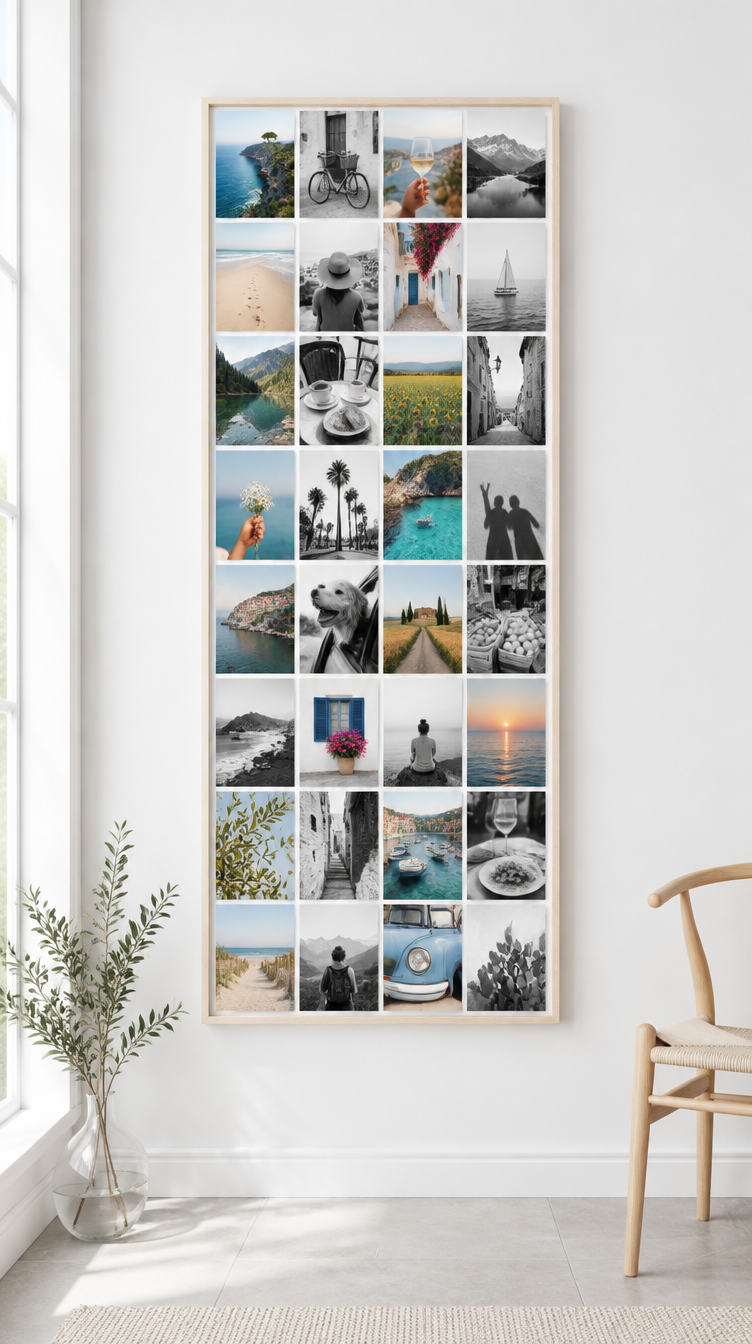 Instawall Canvas Tall Fotoleinwand mit hellem Baklijst-Rahmen an der Wand