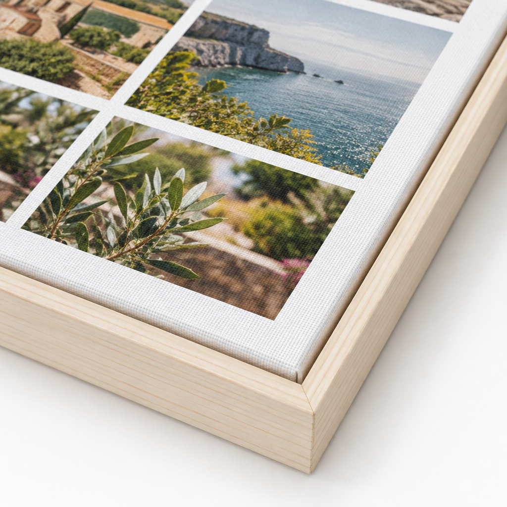 Detailfoto des Leinwandmaterials und der hellen Baklijst-Ecke